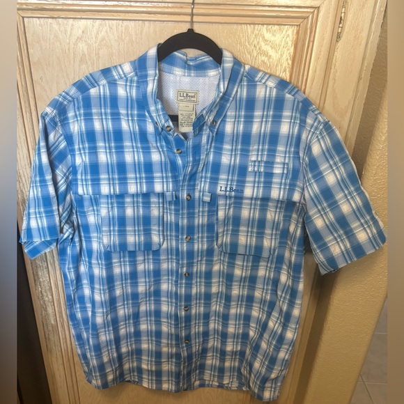 L.L. Bean Other - LL Bean Mens Large Shirt Blue Plaid Fast Dry‎ Vented Button Up Fishing Hiking